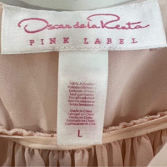 Y2K Oscar de la Renta Pink Label blush pink chiffon baby doll chemise nighty L - Picture 15 of 17